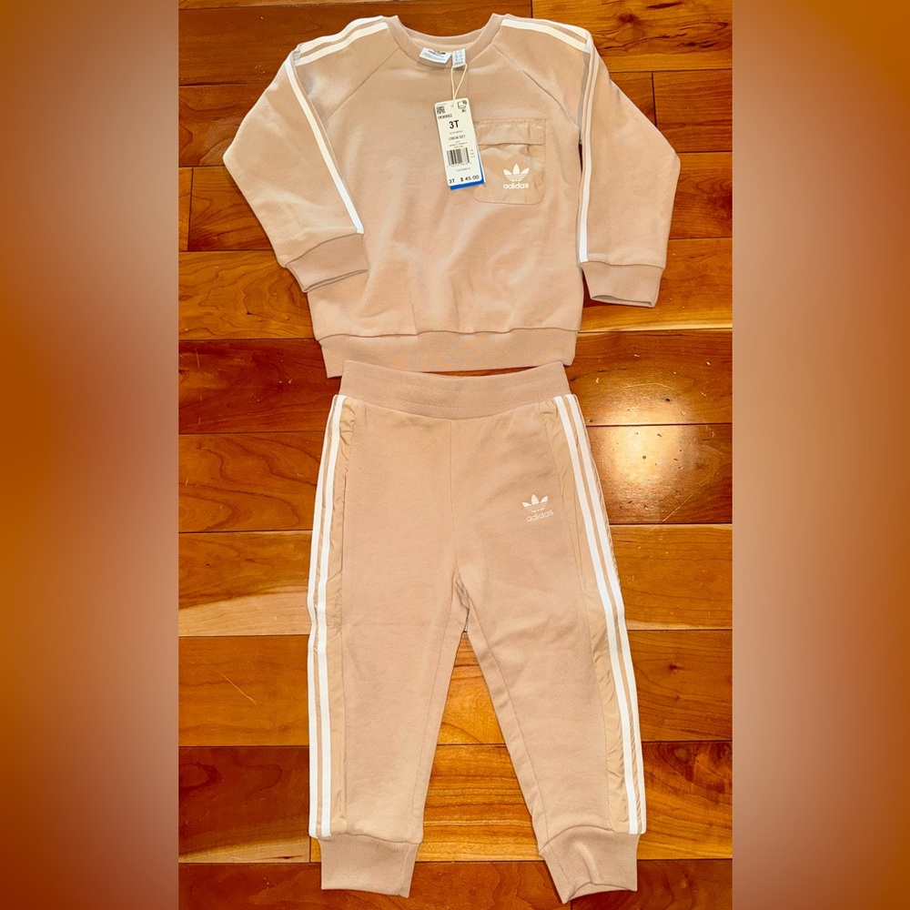 NWT Adidas Kids Tan Joggers & Matching Sweat Shirt Set